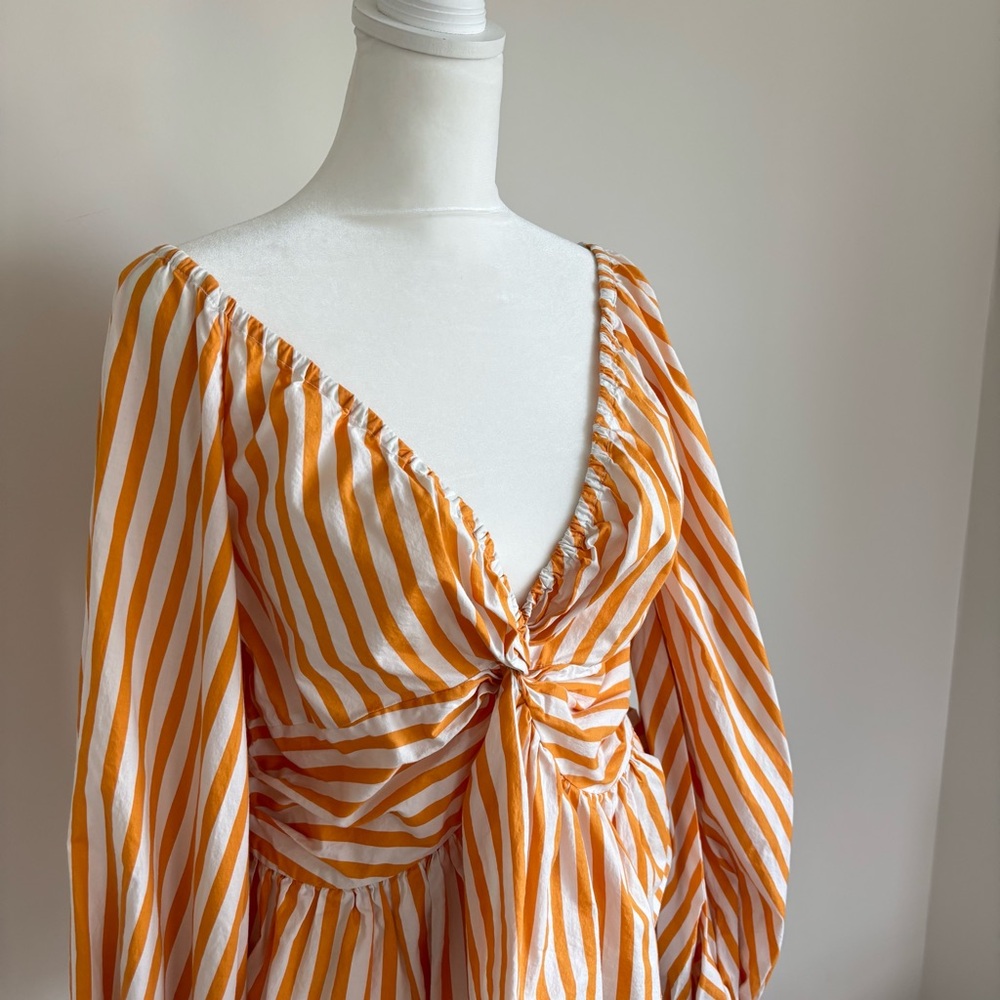 Caroline Constas Onira Balloon Sleeve Off Shoulder Orange Striped Top M - Picture 4 of 12